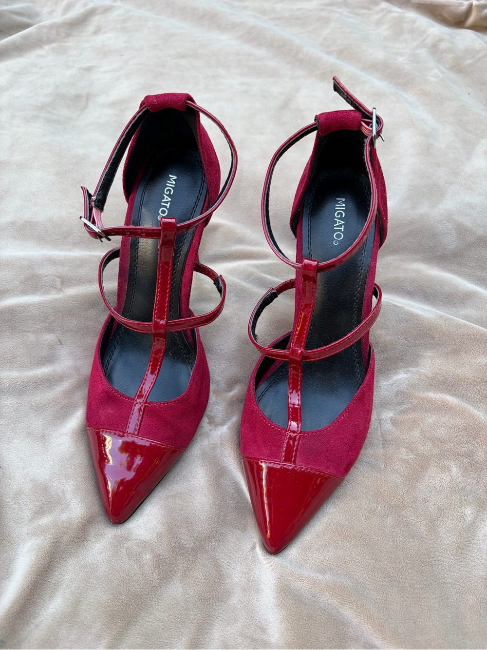 Red Suede Pointy Pump Heels Size 36 or 6.5-7.